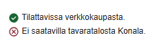 Kuva Julan kotisivujen varastosaatavuusnäkymästä